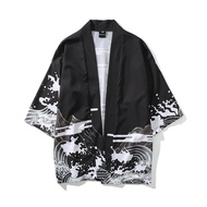 Unisex Vintage Ukiyo-E Pattern Kimono Loose Sleeve Cotton Shirts Tops