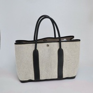 Hermes garden party 36花園包 黑白色 帆布拼皮 手提包