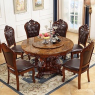superior productsEuropean-Style Dining Tables and Chairs Set Marble round Table American-Style Solid Wood Dining Table w