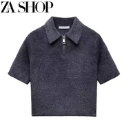 NEW Spain ZARAˉ Autumn And Winter New Womens Soft Touch Artificial Fur Effect Zipper Polo Shirt Coll