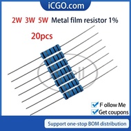 20Pcs Metal film resistor 1% 2W 3W 5W 51R 56R 62R 68R 75R 82R 91R 100R Ohm