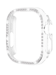 1入組智能手錶保護套簡約風格人造水鑽裝飾PC全覆蓋保護殼適用於Apple Watch