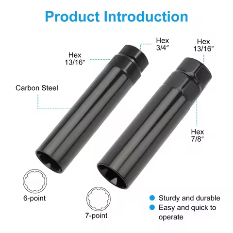 6 & 7 Spline Small Lug Nut Socket Wrench, Fuel Rim Key Fit 14X1.5,14X2.0,12X1.5,12X1.25 Aftermarket 