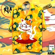 NAPA Hawaii เสื้อฮาวาย แมวกวักเกาะส้ม A874 ผ้าไหมอิตาลีแท้