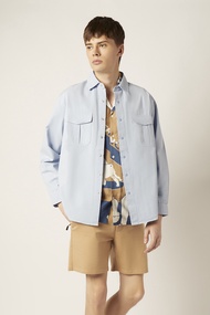 ESP เสื้อเชิ้ตแขนยาวแต่งกระเป๋า ผู้ชาย สีฟ้า | Double Pocket Long Sleeve Shirt | 3690