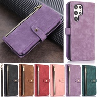 Retro Zipper Casing For Samsung Galaxy A51 A71 A10 A20 A30 A50 A70 A30S A50S A21S A12 Deluxe Matte Wallet Soft Pu Leather Flip Full Protection Cover Phone Case