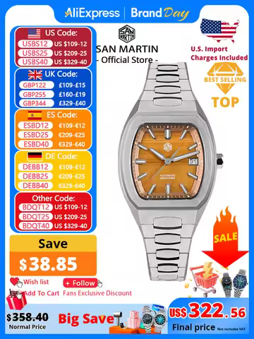 San Martin 39.5mm Tonneau Luxury Men Watch Mineral Dial Casual Sports PT5000 SW200 Automatic Mechani