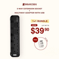SOUNDTEOH 5 Ways Power Indicator Extension Socket + 3 Ways Adaptor with USB (PS-55 + PP-38U Bundle D