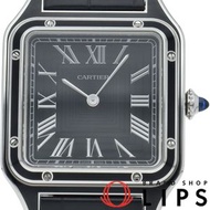 卡地亞 Santos Dumont LM 腕錶，型號 WSSA0046，原廠錶盒和保固卡，不鏽鋼/皮革錶帶，男女皆宜，黑色，成色極佳。 [全新未使用]