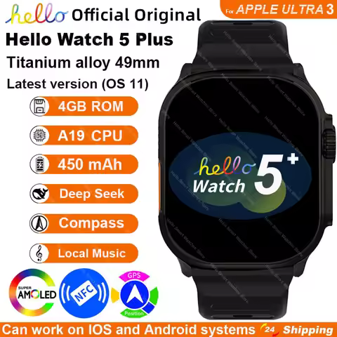 Smartwatch 2025 Official Original Hello Watch 5 Plus ULTRA 3 AMOLED 4G ROM NFC GPT Compass Bluetooth