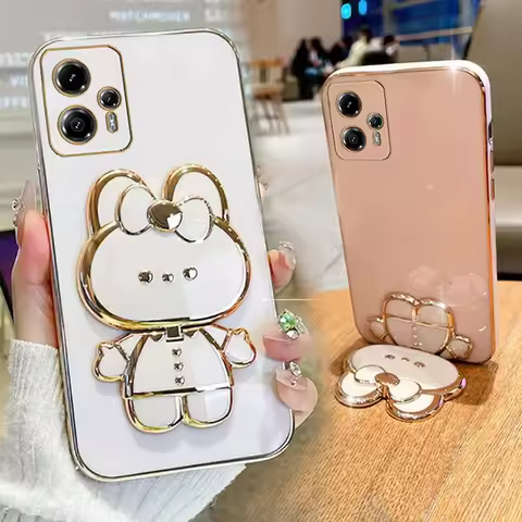 G 13 23 Cute Rabbit Mirror Phone Holder Case On For Mototola Moto G13 G23 MotoG13 MotorolaG23 Luxury