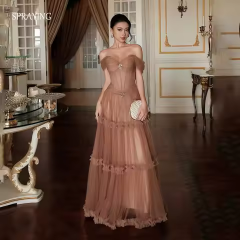 SPRAYING Elegant Tulle Evening Dress Arabia Sweetheart Off Shoulder Event Party Dress A line Long Fo