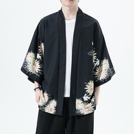 Black Kimono Cardigan Women Men  Male Yukata Men's  Print Shirts
