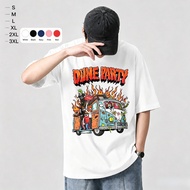 Retro Cartoon Dune Party Burning Hippie Van Full Characters Graphic Tee, Premium Soft Washed Cotton 