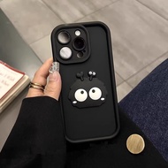 สเตอริโอการ์ตูนลูกโลกถ่านหินสีดำสำหรับ iPhone15pro ซิลิโคนสีดำป้องกันการตก Case สำหรับ iPhone14Promax Braided Lanyard Case สำหรับ iPhone13 Adjustable Leather เอียงสายคล้องไหล่ Case สำหรับ iPhone12Promax