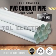 🔥SIRIM🔥 PVC Conduit White 20mm/25mm 3/4" 1" pipe wiring electric pipe putih wiring (9FT Potong 2 )