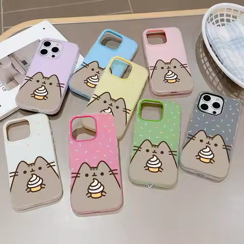 Cute Cat P-Pusheens Shockproof Silicone Matte Color 2 in 1 Phone Case for iPhone 17 Air 16e 16 15 14