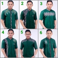 KEMEJA HIJAU Bottle Green Short Koko Shirt Combination with Cute Embroidered Prodo Batik, Koko Prada