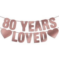 Pre-Strung 80th Birthday Banner - Rose Gold Glitter, Happy 80th Birthday Decorations for Women, 80 Y