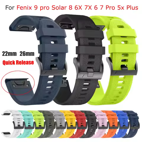 22mm 26mm Sport Silicone Strap For Garmin Fenix 9 9Pro Solar Fenix 5 Plus 5x 6 6X77X 8 8Pro Epix/End