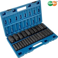 Impact Socket Set 1/2 Inches 26 Piece Impact Sockets Deep Socket 6-Point Sockets Rugged Construction