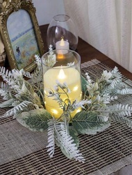 1 pieza Corona artificial de follaje verde para candelabro, aro de vela con hojas falsas, guirnalda para decoración de mesa de bodas, fiestas de Navidad