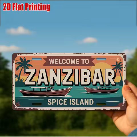 A Decorative License Plate Cover And Frame, Featuring a 2D Flat Design, Includes a Vintage Metal Sig