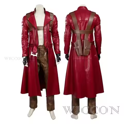 NewDevil Cos May Cry 3 Cosplay Costumes Dante Men's Game Uniforms Wig Red Long Poncho Jacket Set Hal