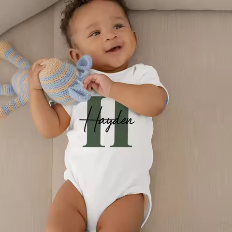 Personalized Baby Boy Name Bodysuits Pregnancy Announcement Shower Gift Custom Name Boy Jumpsuit Ini