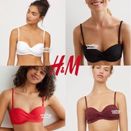 [FREE Straps] H&M Twist Wired Bandeau Bikini Bra Lightly Lined Basic Black Bikini Top Small Size Min