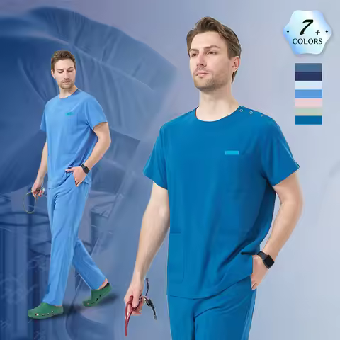 Crew Neck Doctor Uniforms Medical Scrub Set for Men Pet Hospital Nursing Suit Dental Pediatrics Clot