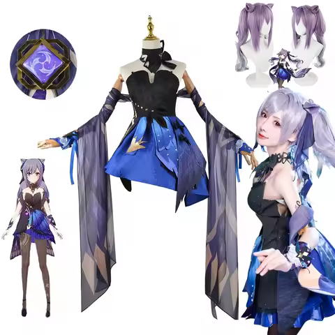 Genshin Impact Keqing Opulent Splendor Cosplay Costume Full Set New Skin Cat Ear Wigs Dress for Wome