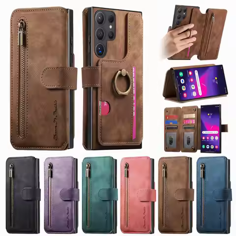 Zipper Card Solt Wallet Leather Ring Holder Wallet Case For Samsung Galaxy S25 Ultra S24 Plus S23 A1