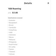 Singtel hi! Plan $3 Roaming Add-On – 1GB Roaming Data (15 Destinations) | Recharge (7 Days) – Replac