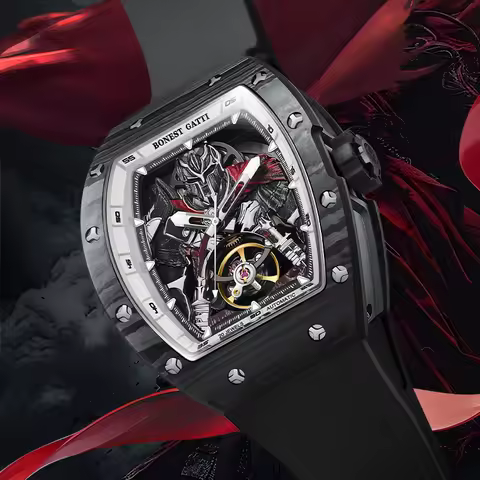 BONEST GATTI 9009 Skeleton Big Dial Men Mechanical Watch Fashion Luminous Automatic Movement Wristwa
