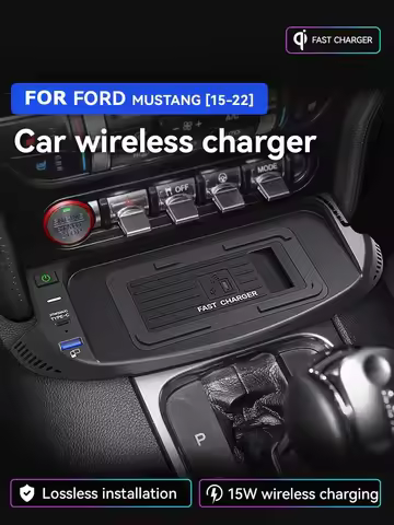15W Car Wireless Charger For Ford Mustang 2015-2023 QI Phone Charger Panel 27W Wired Fast Charger Pa