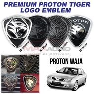 Car Emblem PROTON WAJA Logo 3D Tiger No Color Fade Front Rear Premium Chrome Black Carbon ABS Sticke
