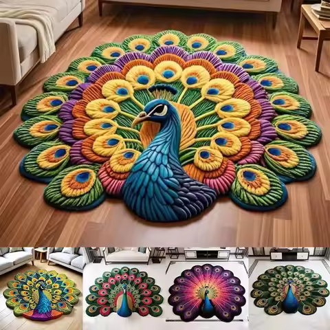 Soft Bathroom Floor Mat Special-shaped Peacock Carpet Non-slip 60x60cm Absorbent Blanket for Living 