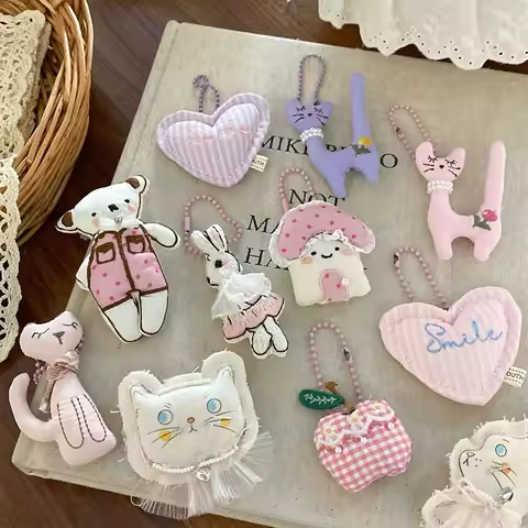 Ins Pink Sweet Cute Keychain Little Bear Bunny Heart Keyring Bag Pendant Lovely Backpack Hanging Dec
