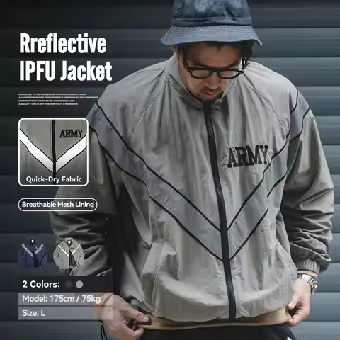 Maden ARMY Reflective Hooded Contrasting Color Bomber Jacket Sports Quick-drying Jacket Loose IPFU T