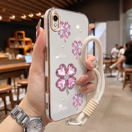 MERAH HP Casing For VIVO Y91C Y90 Y1s Case Casing clover pattern gem pink Electroplating Side Case C