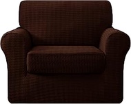 CHUN YI Stretch Armchair Cover 3 Piece Couch Cover, 1 Seater Settee Sofa Slipcover with 1 Individual Backrest and Cushion Coat, Houndstooth Fabric, Small, Chocolate