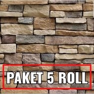 PAKET 5 ROLL Wallpaper Stiker Dinding Batu Bata 3D Ukuran 45Cm X 10M Wallpaper Rika