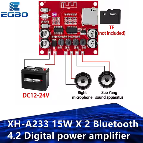 1~5PCS EGBO XH-A233 15W X 2 Bluetooth 4.2 Digital power amplifier board Stereo TF Card Play 12v~24v 