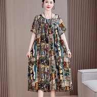 Senior Womens Summer Clothes Cotton Silk Skirt Summer 50 To 60 Years Old High-end Grandma Wears Fat