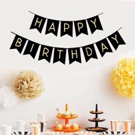 Happy birthday banner - black birthday banner - HBD party bunting flag banner - birthday banner - HB