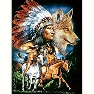 Unframed DIY 5D Diamond Art Painting Indians and Wolves Diamond Art Painting Full Diamonds Diamond A