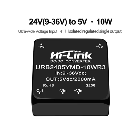 Hi-Link 10W 9-36Vdc URB2405YMD/URB2412YMD-10WR3 24V to 3.3/5/9/12/15/24Vdc Isolated Output Power Con