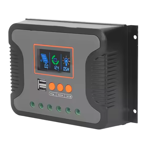 PowMr PWM Solar Charge Controller 60A 12V 24V 36V 48V 2 USB Port Adjustable LCD Display AGM Gel Floo