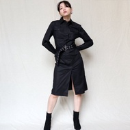 南瓜Vintage。DKNY 黑色 繫帶 長袖 開衩 洋裝